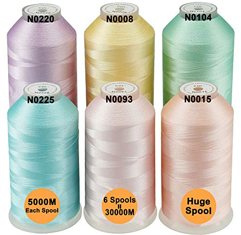New brothread Set of 6 Pastel Colors-2 Polyester Machine Embroidery Thread Huge Spool 5000M for All Embroidery Machines