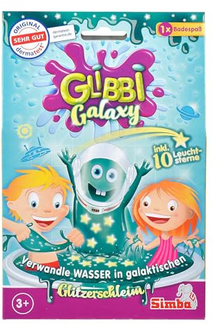 Simba Glibbi Galaxy 105953492 – Jouet de Bain Glibbi Galaxy, transformant l'eau en Slime Galactique, 150 g, avec 10 étoiles Brillantes, Plaisir de Bain, additif de Bain, à partir de 3 Ans