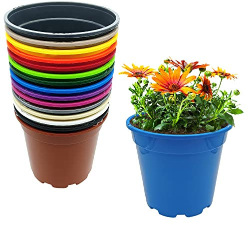 Murgiplast Macetas de Plástico para Plantas y Flores, Maceteros Grandes Decorativos de Interior y Exterior, Tiestos de Cultivo de Colores para Jardín, 17 cm, 15 Unidades