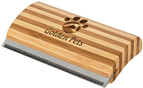 Golden Pets Bambus deShedding Striegel I Hundebürste & Katzenbürste I Entfernung von Unterwolle I Mittel - Langhaar Fell geeignet I + Gratis Pflegehandbuch