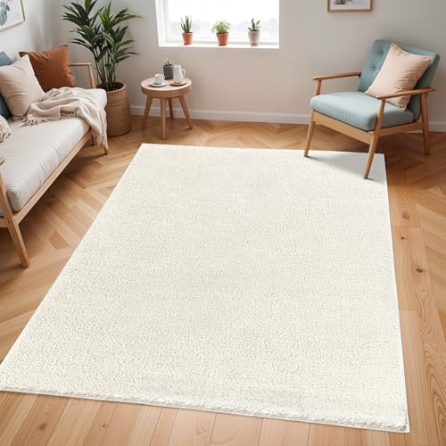Livabliss Shaggy Berber - Flauschiger groß für Wohnzimmer, Esszimmer, Schlafzimmer, Langflor Hochflor e flauschig - 160x213 cm, Wohnzimmer in Beige