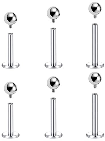 Body CAC 6PCS-16G Internally Threaded Labret Titanium Earring 3mm Plain Piercing Balls F136 Implant Grade Flat Back Lip Tragus Helix Studs Conch