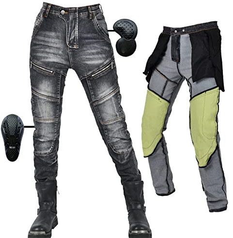SHUOJIA Damen Motorradhose Schutzhose, Herren Motorrad Jeans Mit Rüstung Geschützte Motorradhose Denimhose Atmungsaktive Denimhose Verstärkt (Black,2XL)