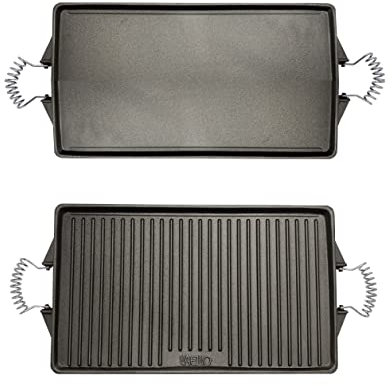 Plancha de acero esmaltada, plancha de acero fundidido doble cara, parrilla de acero para barbacoas (Rectangular, 47x27 cm)