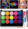 Skymore UV Fluorescente Pintura Facial y Corporal Infantil 15 Colores Kit de Pintura Facial luminosas Maquillaje, Lavable & No Tóxico, Pintura de Cara Seguridad para Niñas Halloween Fiestas Cosplay