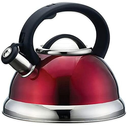 2.7 Litre Stove Top Kettle Stainless Steel Whistling Kettle Teapot with Stay Cool Handle & Grip for Induction Gas & Electric Hobs Red