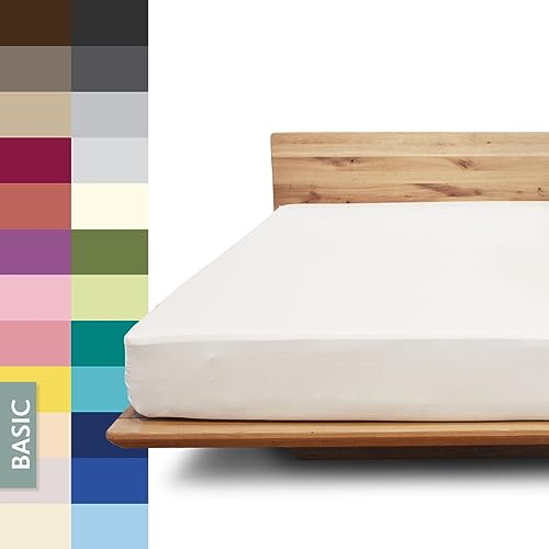 JONA SLEEP® Basic Spannbettlaken 140-160 x 200-220 cm - 190 g/m² faltenfreies Baumwoll-Jersey Leintuch, Made in Austria, Öko-Tex 100 Standard (weiß)