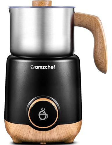 AMZCHEF 8-IN-1 Milk Frother and Steamer 550 Watts, 21 oz Split Stainless Steel Automatic Steamer, Milk's Warmer for Latte, Cappuccino, Hot and Cold Froth, Heated Milk, Hot Chocolate, Baby Food, Black