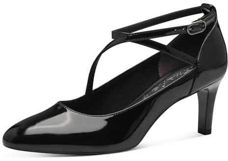 Tamaris Zapatos de Salón, Tacón de Aguja para Mujer, Vegano, Negro Charol, 40 EU