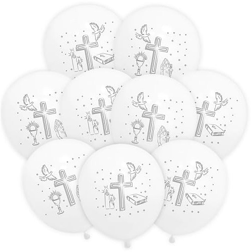 TaimeiMao Set 50 globos comunión, decoración confirmación niña niño, globo decoración comunión, paloma, vela, cruz, globos blancos para bautizo primera comunión navidad.