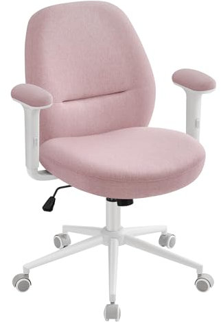 SONGMICS HOME Cross Legged Office Chair, Desk Chair with Adjustable Armrests, Adjustable Height, Wide and Soft Seat, Swivel Chair, Cotton-Linen Fabric, Jelly Pink OBG035R02