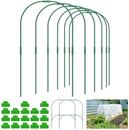 Gatphy 60 cerchi per serra per aiuole rialzate, tunnel da giardino staccabili in fibra di vetro per serra, archi per protezione delle piante, con 18 clip per tessuto a rete (60 pezzi, verde)