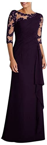 Women's Lace Sleeve Floor Length Evening Dress Elegant Scoop Neck Floral Lace Formal Wedding Maxi Dress Mermaid Dress A Line Mother of The Bridal Dress Evening Cocktail Dresses UK Sale Clearance