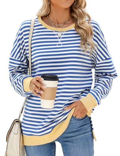 Heersan Felpa da Donna Oversize Pullover a Righe a Maniche Lunghe Y2k Top Girocollo Camicie Casual Autunnali Donna Sport Fitness Outdoor
