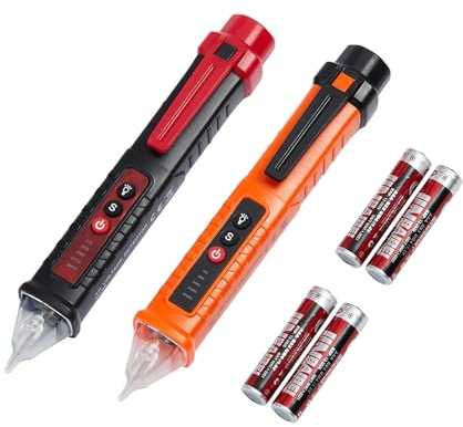 2 Pack Non-Contact Voltage Detector, Voltage Tester Electrical Tester, AC 12V/48V/70V-1000V, Wire Tester with Buzzer Alarm and Flashlight, Wire Breakpoint Finder, Orange & Red