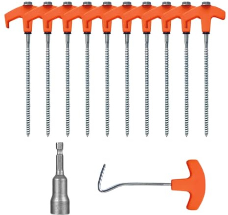 tintoke 10 Stück Stahlheringe Camping, 8 * 200mm Zelt Heringe Stahl Erdnägel, Stahl Heringe, Zelt Zubehör, Kommt mit Heftklammerentferner und Bohrbuchse, für Trampoline, Camping, Zelte, Carports uvm.