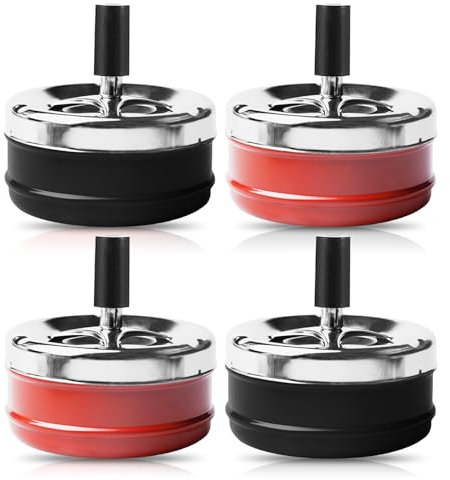 4 Pezzi Posacenere Girevole, Posacenere Cromato Girevole, Posacenere Rotante Con Coperchio, Posacenere Rotondo Con Coperchio In Metallo, Posacenere In Acciaio Inox Per Uso Interno Ed Esterno(Nero)