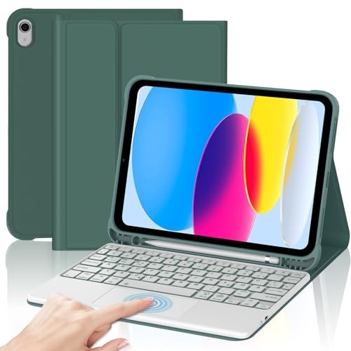FOGARI Fodral belyst tangentbord för iPad 10/11 generation A16 2025 11 tum med pekplatta, QWERTZ magnetiskt avtagbart tangentbord för iPad A16 11/10 generationen (2025/2022) 11/10,9 tum, mörkgrön