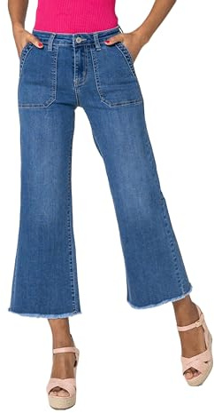 Nina Carter P512 Jean évasé pour femme – Coupe 7/8, taille moyenne, stretch, ourlet effiloché, look usé, pantalon évasé avec coutures décoratives et poches