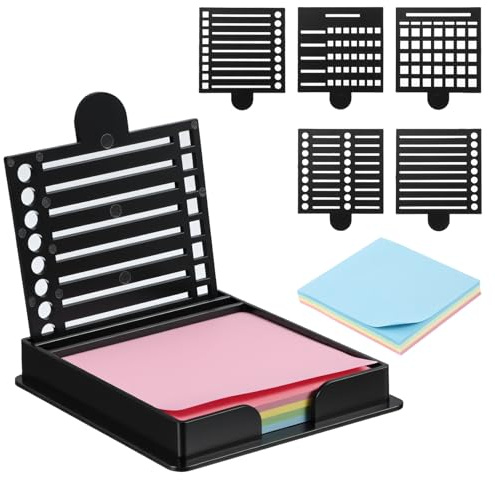 APLZGMG Sticky Note Stencil with 5 Types Stencils 3x3 Notes Holder Stencil Memo Sticky Note Holder Dispenser with Stencils Reusable Notes Holders with Template for To-Do Lists Home Office
