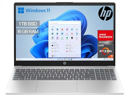 HP 15-fc0245ns - Ordenador portátil de 15.6 FHD (AMD Ryzen 7-7730U, 16 GB RAM, 1TB SSD, AMD Radeon Graphics, Windows 11) Plata - Teclado QWERTY Español