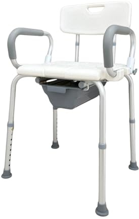 Sedia da Doccia e WC Comodo Multifunzione con Secchio - Regolabile in Altezza, in Alluminio, Braccioli sollevabili - per Anziani e Disabili - Dispositivo Medico Classe 1
