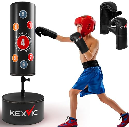 Kexvic Kids Freestanding Punch Bag- Premium Punching Bag with Boxing Mitt- Professional Boxing Bag Set for Karate, Muay Thai, MMA, Taekwondo Martial Art Kids Training Equipment (Black)