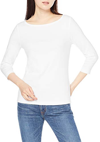 Amazon Essentials Women's Slim-Fit 3/4 Sleeve Solid Boat Neck T-Shirt, White, L