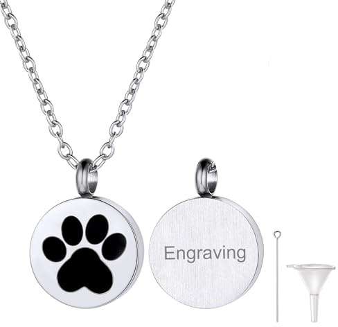 Richsteel Memorial Asche Andenken Silber Hunde Fußabdruck Anhänger mit 50+5cm O Kette für Kinder und Jugendlichen