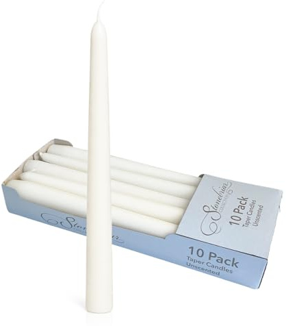 Stonebriar Unscented Taper Candles — 7 Hour Burn Time, Candle Stick Candles for Weddings, Holidays, Home Décor & Special Events, Pack of 10, White, 10