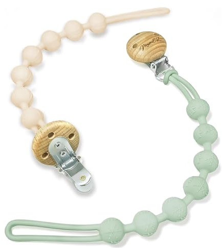 MumEZ Schnullerkette 2 Stück, Junge mädchen Dummy Clips Schnuller Clips Halter Schnullerketten für Babydusche (Salbei+Milchweiß)