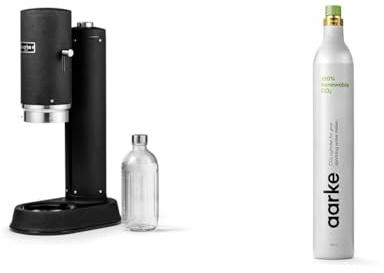 Aarke Carbonator Pro, Kolsyremaskin i Rostfritt Stœl med Glasflaska, Mattsvart & Aarke 60L CO2-cylinder för Kolsyremaskiner, 100% Förnybar Gas