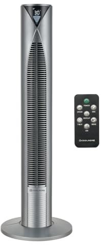 CoolHome CF2206 Turmventilator mit Fernbedienung - Leiser Standventilator mit Timer - Quiet Tower Fan - Ventilator kindersicher für Schlafzimmer - 96 cm - Silber