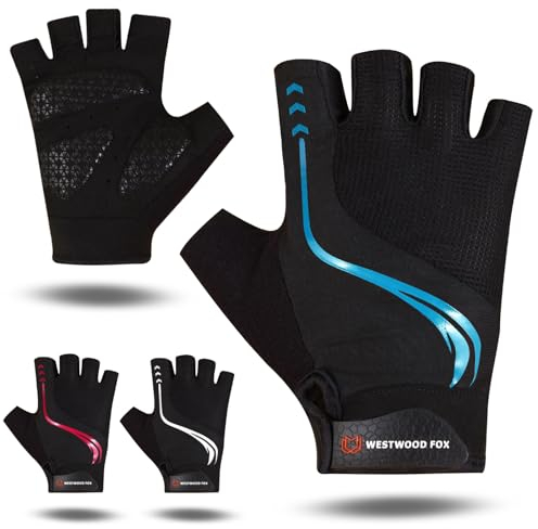 WESTWOOD FOX Fahrradhandschuhe für Männer und Frauen, Atmungsaktive Halbfinger-Mountainbike-Handschuhe mit Rutschfester gepolsterter Handfläche MTB-Rennradfahren Fahrradhandschuhe (BLAU, L)