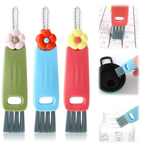 3-in-1 Reinigungsbürste,Ymapinc 3 Stück Multifunktionale Spaltreinigungsbürste Kleine Reinigungsbürsten Farbig Reinigungsbürste Klein für Thermobechern Tassendeckel Reinigungswerkzeuge