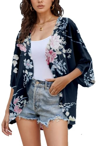 Hey Joo Womens Sheer Kimono Cardigans Open Front Bell Sleeve Loose Fit Beach Cover up Blouse Outwear