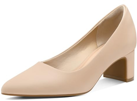 mysoft Women's Pointed Toe Pumps 2 Inch Chunky Block Low Heels Dressy Shoes Slip On Pumps Nude