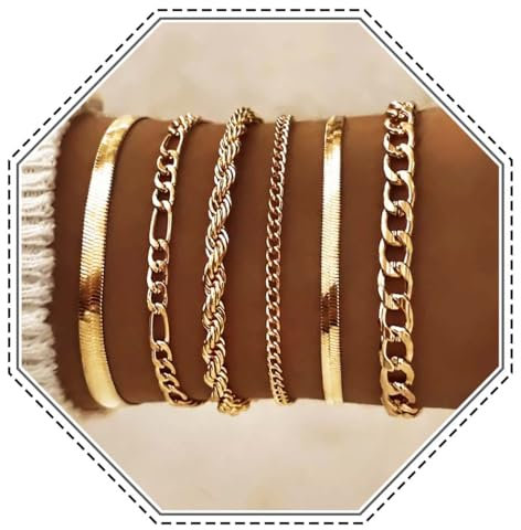Jovono Boho armband i lager guld ormkedja armband uppsättningar kubansk länk stapelbara handtillbehör för kvinnor (5 st), En storlek, Plast, Ingen ädelsten