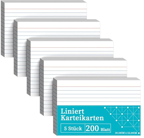 Karteikarten A6 （10.16CM x 15.24CM）Liniert Vokabelkarten, 200 Stück Weiß Flashcards, Weiß Karteikarten Vokabelkarten, Lernkarten Beschriftbar Liniert Verdickter Karteikarte, Rezepte Vokabeln für Büro