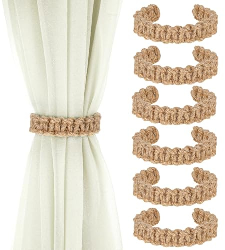 6 Pezzi Fermatenda Boho Intrecciati in Corda, Fermatende Rustici per Tende di Casa e Ufficio, Corde per Tende Flessibili per Soggiorno Camera da Letto Esterni, Ferma Tende Decorativi, Fermatende