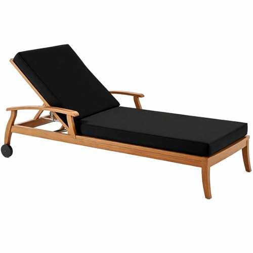 Genérico Cojín para Tumbona Exterior de Poliéster Impermeable, Colchoneta para Tumbona con Espuma 50D, 6 Cintas y Funda Extraíble, para Jardín, Terraza, Patio, Balcón y Piscina,Negro,183x53x5cm