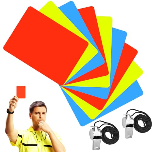 Alethron Lot de 11 cartes d'arbitres de football, sifflet fort, arbitre, schiri, cartes jaunes et rouges, bleues, cartes pour enfants, handball, volley-ball, sports scolaires