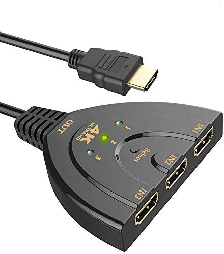 Interruttore HDMI, 3 Porte 4K HDMI Switcher 3x1 Interruttore HDMI Splitter Pigtail Cavo Supporta Full HD 4K 1080P 3D Player