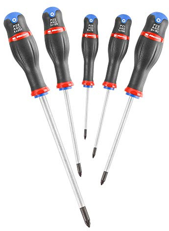 FACOM ATD.J5 – PROTWIST® Schraubendreher-Satz für Pozidriv® Kreuzschlitzschrauben – runde Klingen, 5 Stück