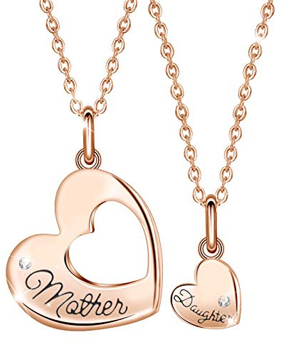EUDORA Mother and Daughter Necklace Rose Gold Double Heart Double Chains 925 Sterling Silver Pendant Necklace for Women Jewelry Mothers Day Gifts, 18inch Chain