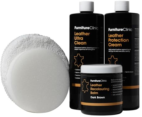 Furniture Clinic Leather Complete Restoration Kit (White) - Contains Leather Recolouring Balm, Protection Cream, Cleaner, Sponge and Applicator - Restore and Repair Sofas, Chairs, Car Seats