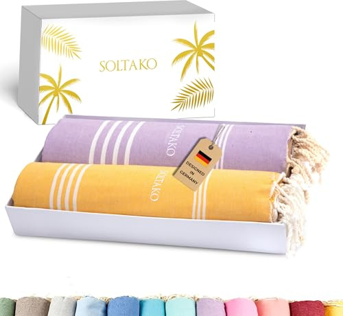 SOLTAKO Hamamtuch groß 100x200 Strandtuch Set Saunatuch Saunahandtuch Badetuch Strandhandtuch Picknickdecke Yogatuch Baumwolle Extra Leicht Damen & Herren