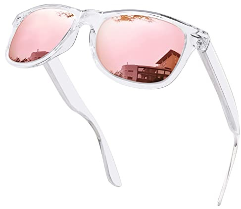 KANASTAL Lunettes de Soleil Femme Polarisées Lunette de Soleil Rose Miroir Monture Transparente Mode pour Voyage Plage