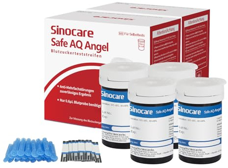 Sinocare Strisce Glicemia Safe AQ Angel, con 100 Strisce Diabete e 100 lancette aghi, Strisce Reattive SOLO per Glucometro Safe AQ Angel