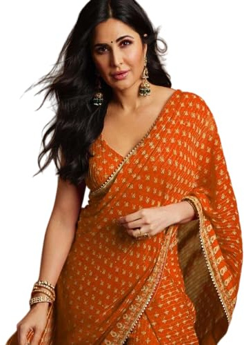 BE4ME.COM Alia Bhatt Wear Rocky & Rani Movie Celebrity Inspired Manish Malhotra Party & Wedding Saree (KAT-ORANGE)